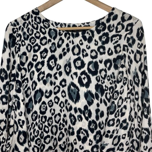 ZARA | Black & Gray Leopard Print Long Sleeve Layered Blouse | Size M - Picture 2 of 14